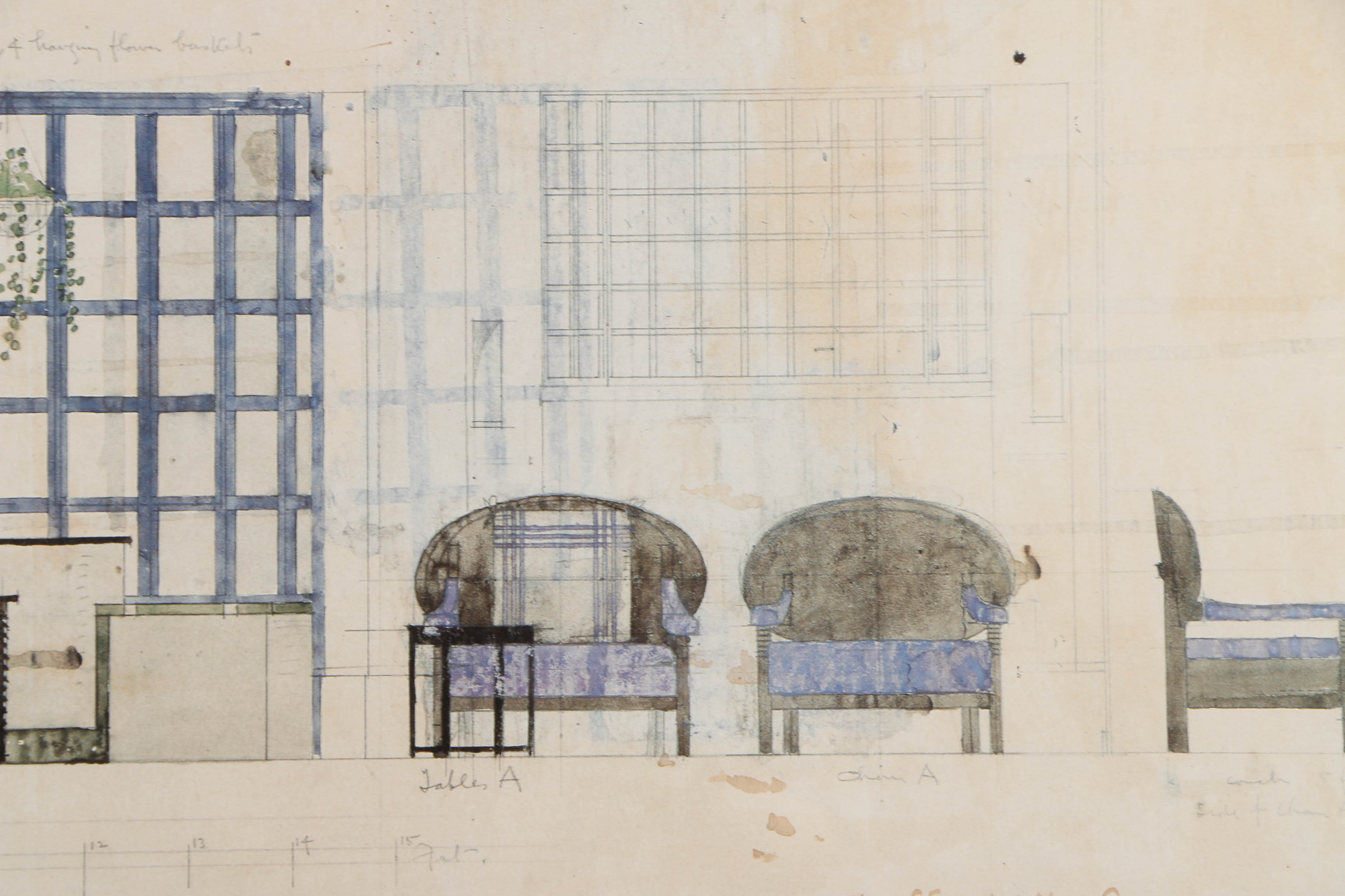 Offset Lithograph After Interior Design Elevation Drawing