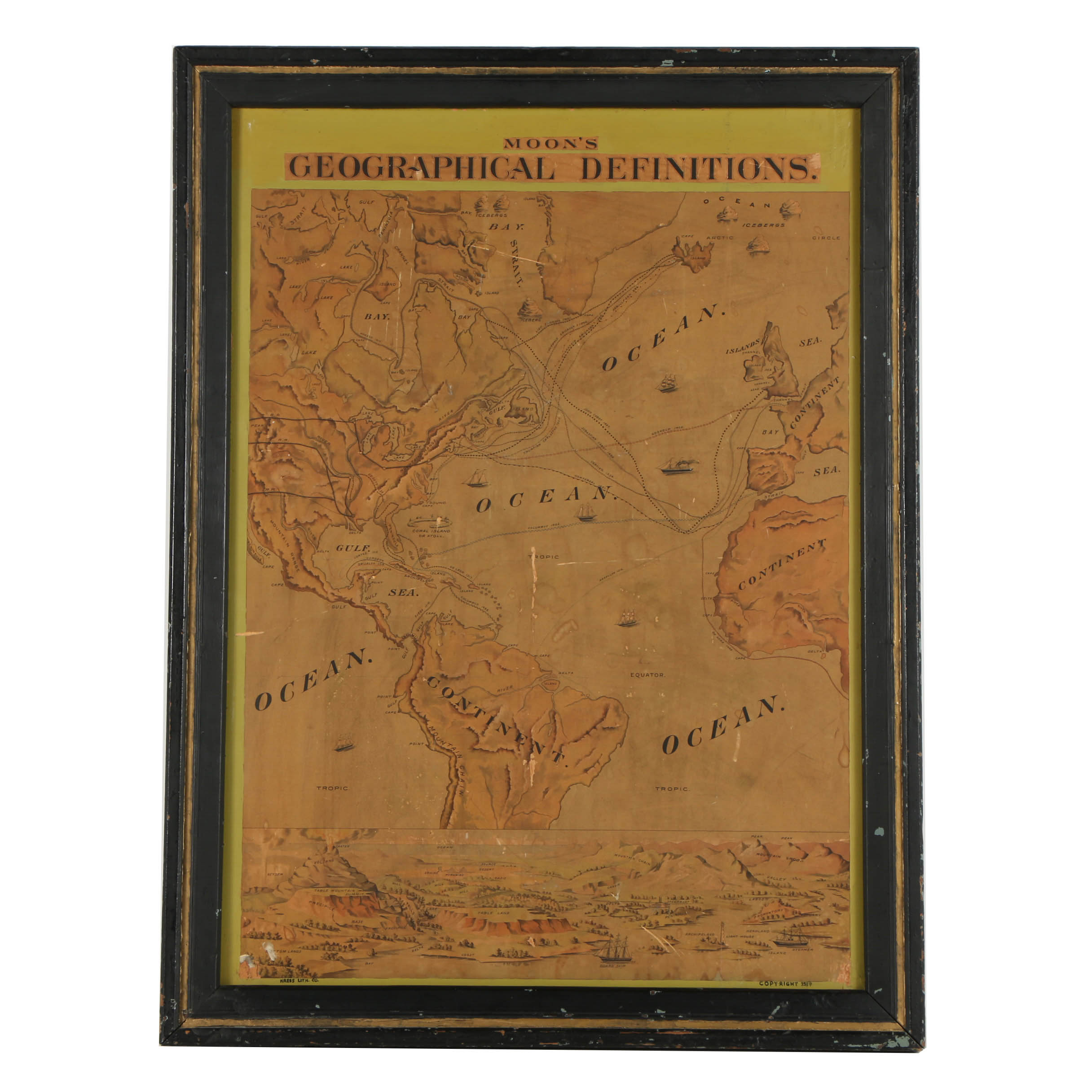 Antique Lithograph Map "Moon's Geographical Definitions"