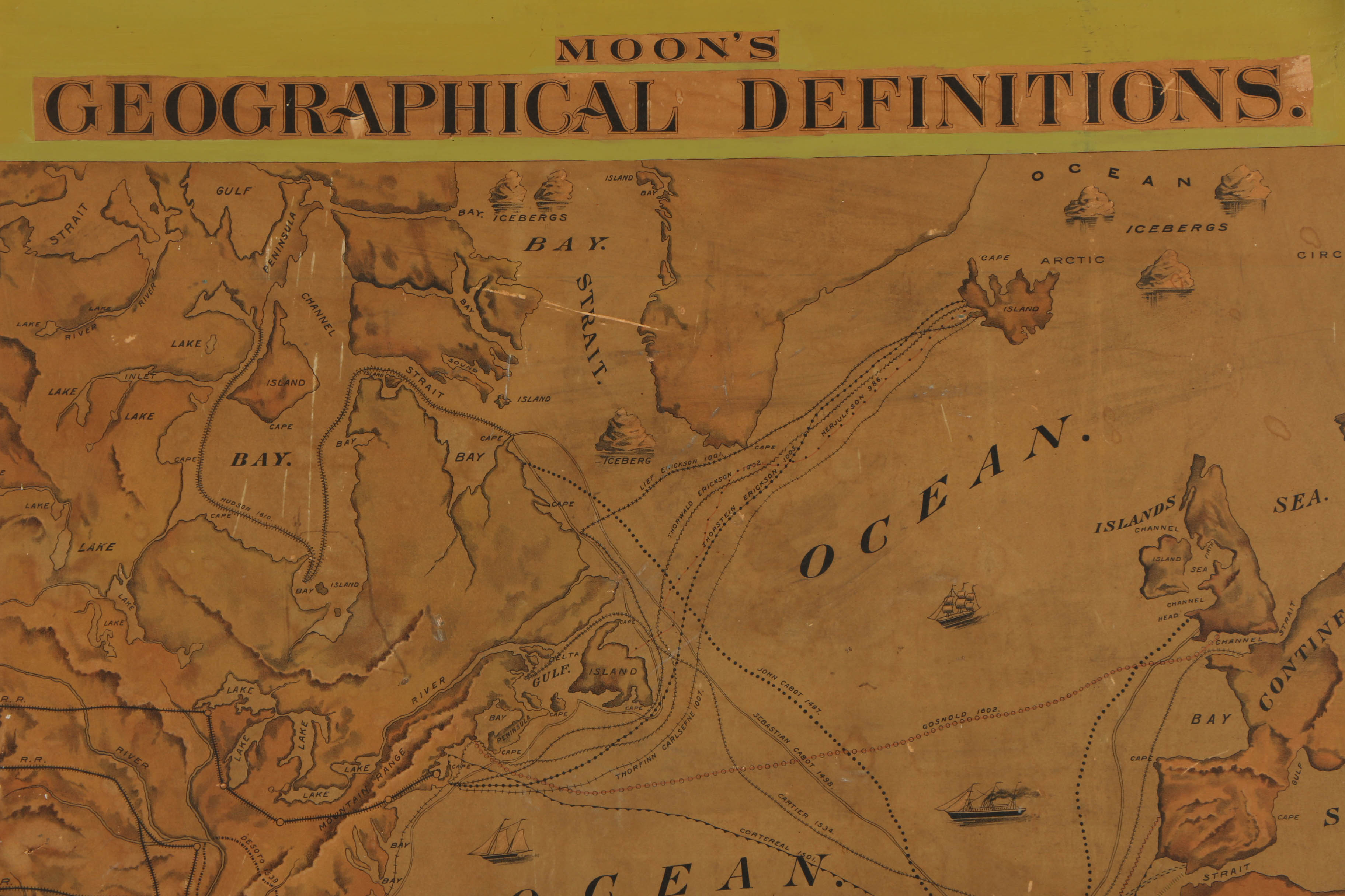 Antique Lithograph Map "Moon's Geographical Definitions"