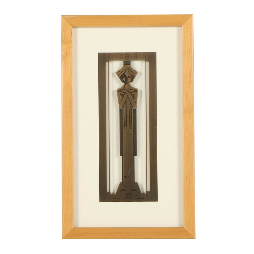Etched Brass Plaque After Frank Lloyd Wright Design "Sprite"