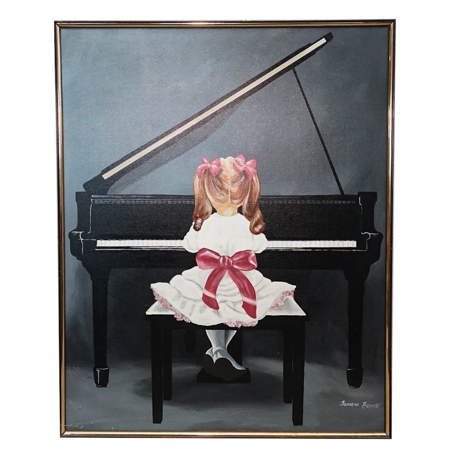 Tamara Barrett Oil Painting on Canvas of a Girl Playing the Piano
