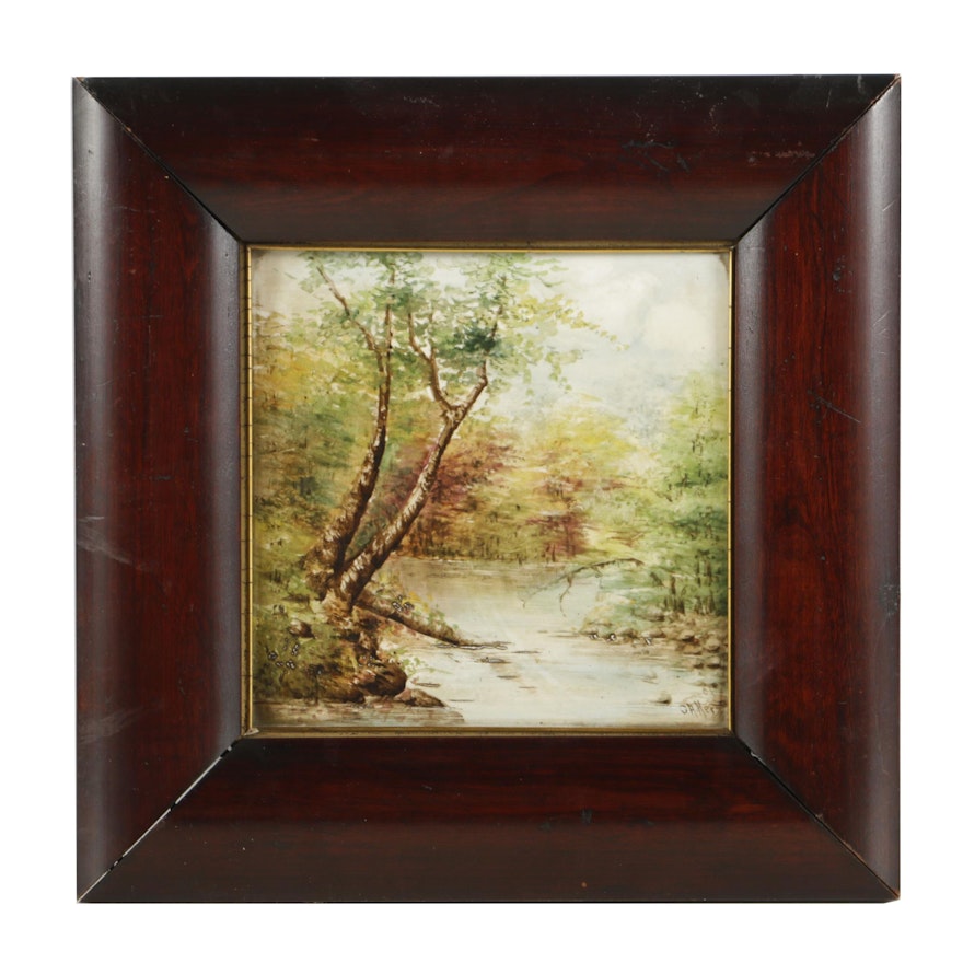 Painting on Ceramic Tile of Creek Scene