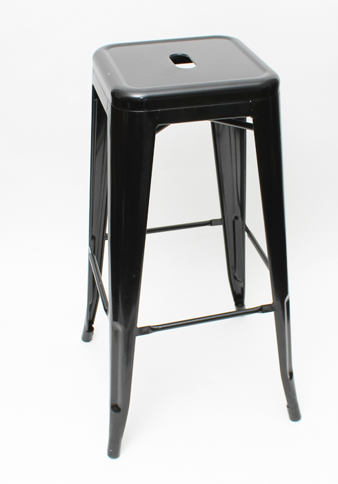 Set of Four Black Painted Metal Bar Stools