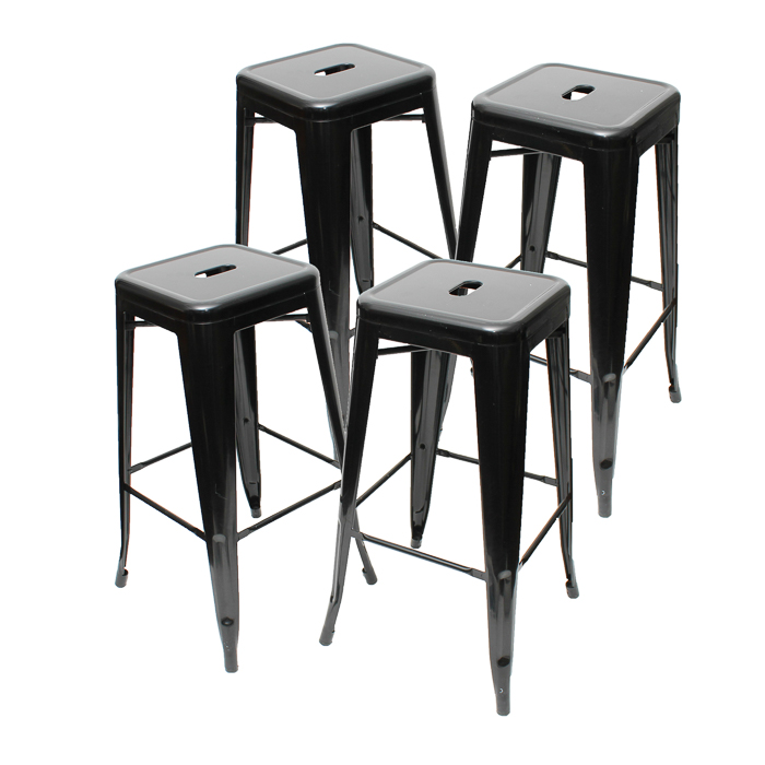 Set of Four Black Painted Metal Bar Stools