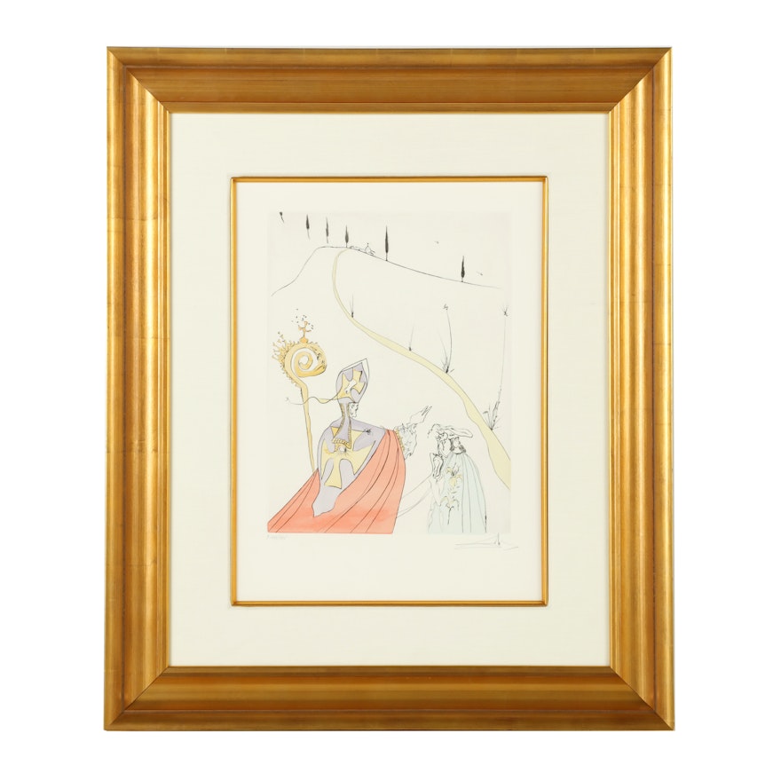 Salvador Dali Hand Colored Etching "The Sacred Love of Gala"