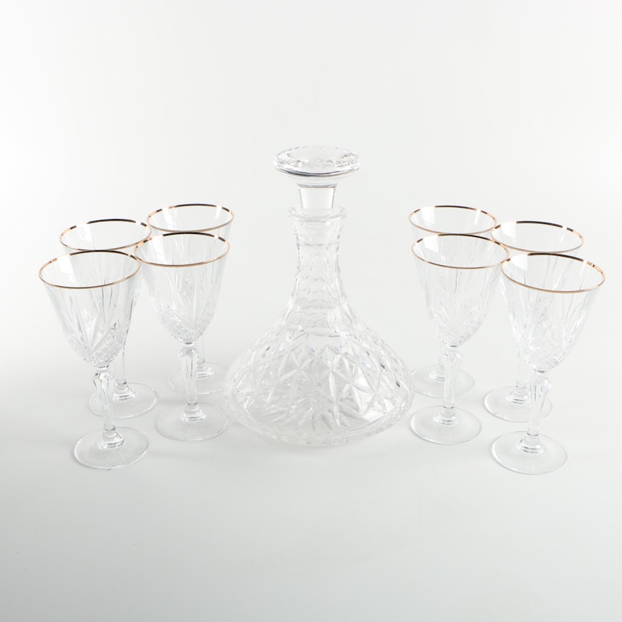 Crystal Decanter and Crystal Wine Glasses