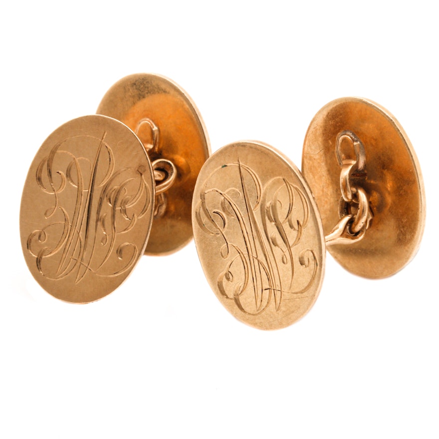 Krementz Vintage 14K Yellow Gold Oval Cuff Links