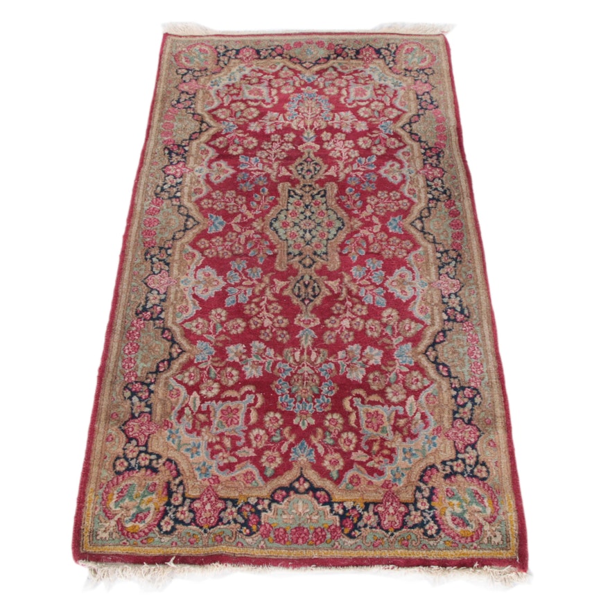 Hand-Knotted Persian Kerman Accent Rug