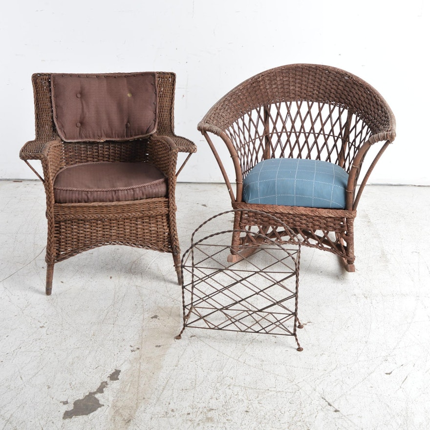 Two Wicker Chairs and Magazine Rack