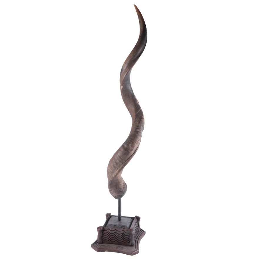 Kudu Horn on Wood Base