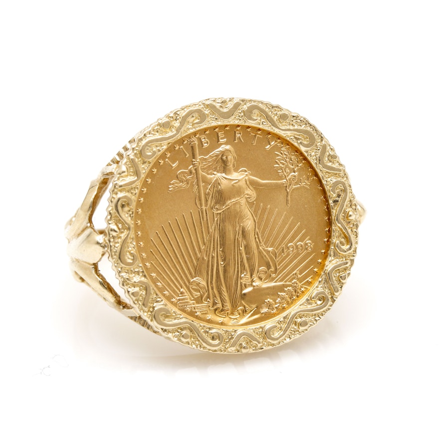 14K Yellow Gold American Eagle Coin Ring