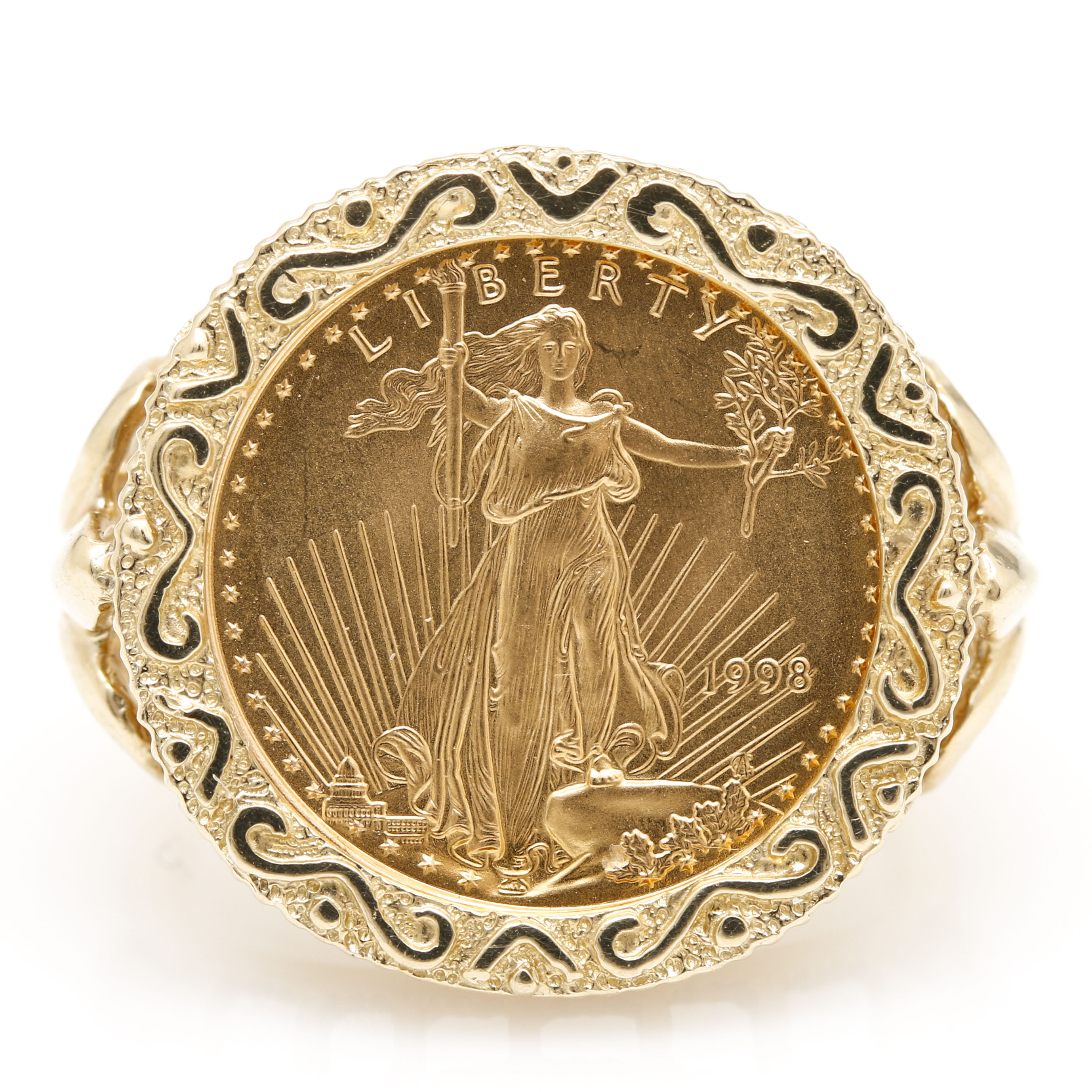 14K Yellow Gold American Eagle Coin Ring