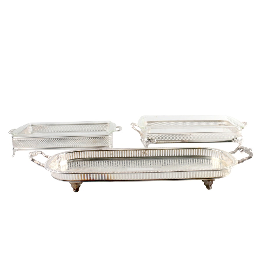 Silver Plate Buffet Servers with Glass Dishes