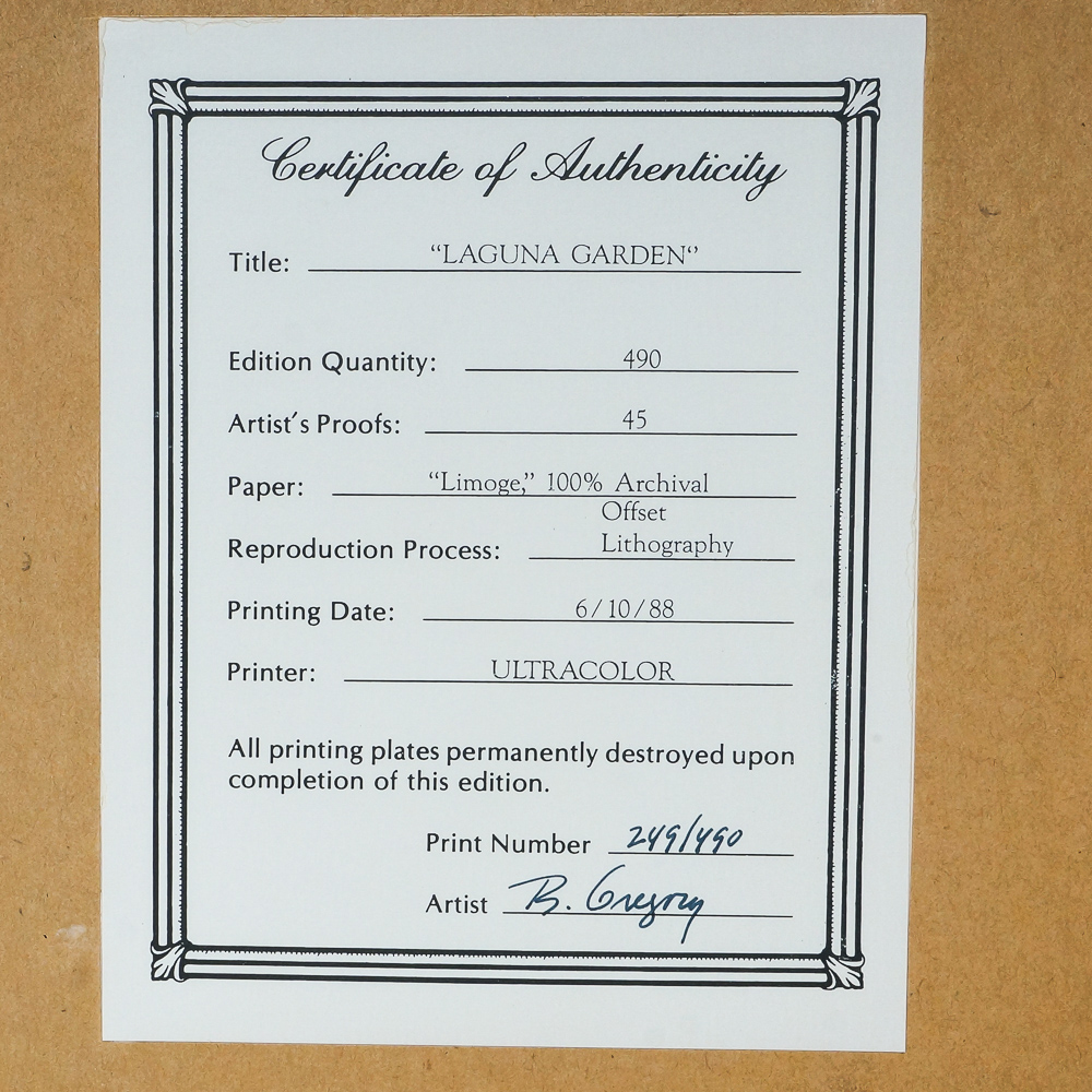 B. Gregory Limited Edition Offset Lithograph "Laguna Garden"