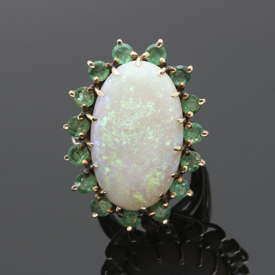 14K Two-Tone Gold Convertible Opal and Emerald Cocktail Ring