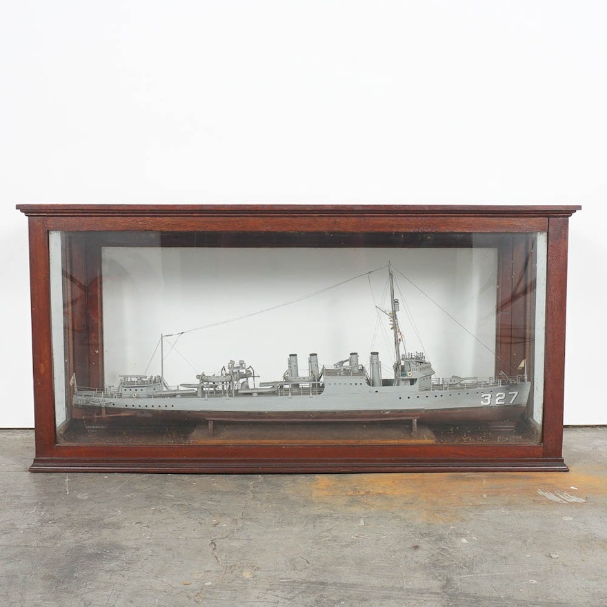 USS Preston Model Ship in Display Case