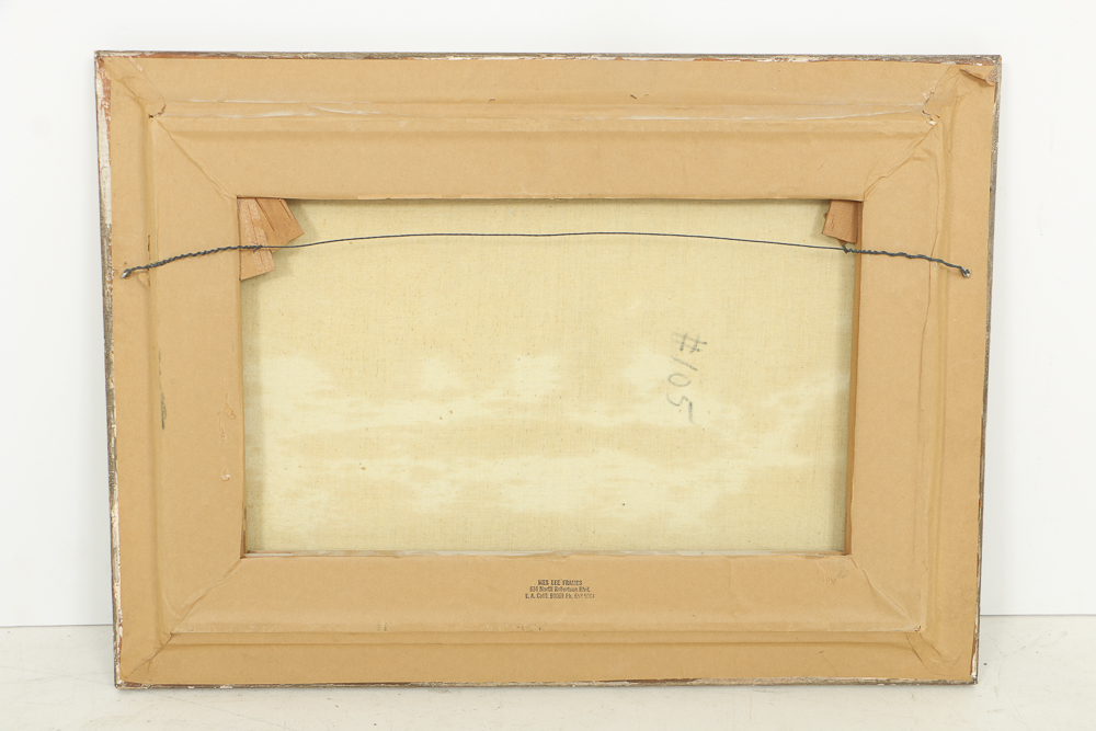 Mario D'Elia Surrealist Oil Painting on Canvas Figures at a Table