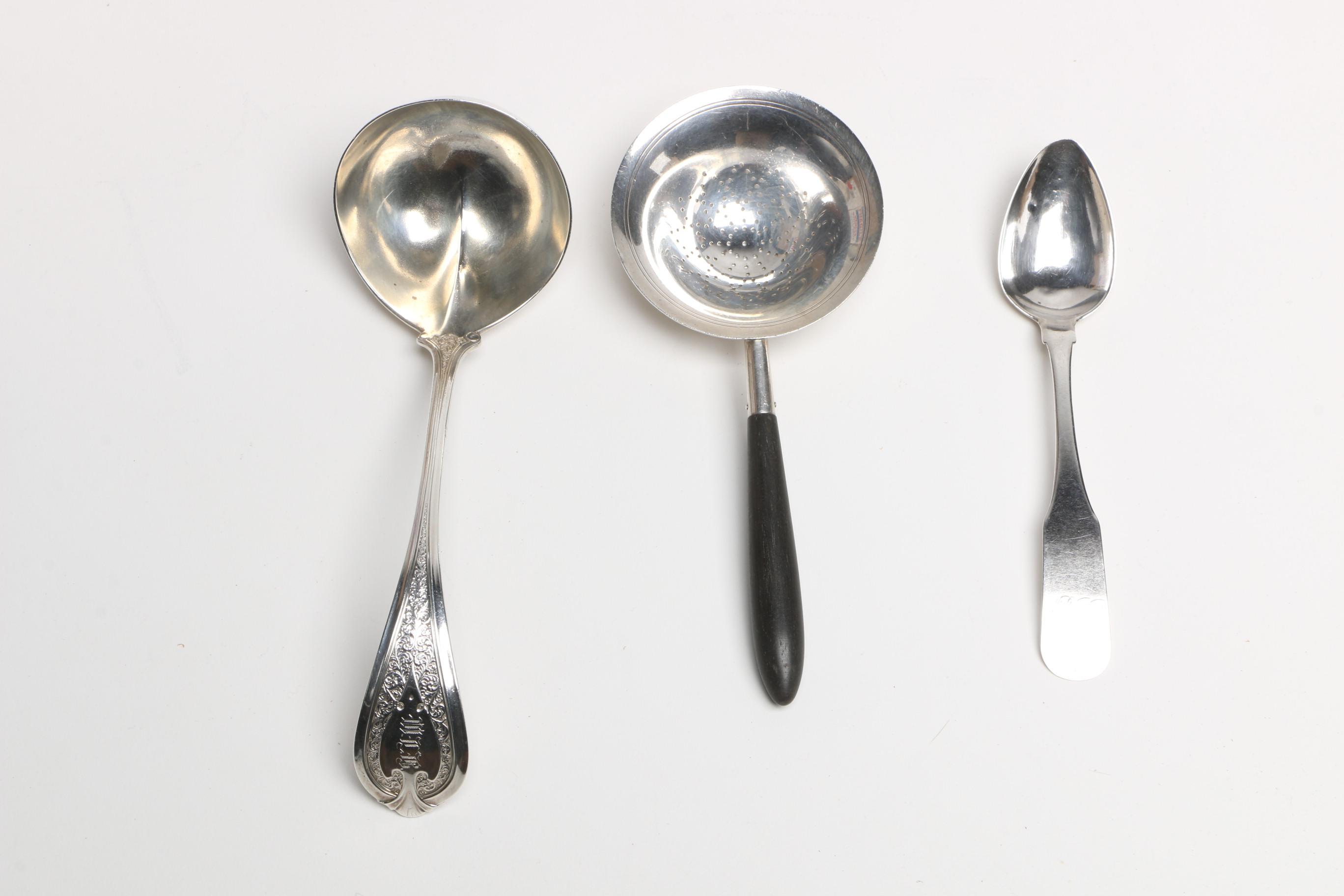 Early 20th Century Tiffany & Co. Sterling Tea Strainer and Other Utensils