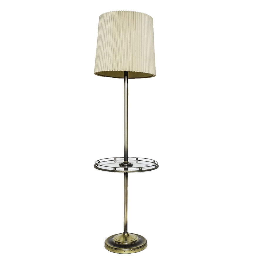 Vintage Mid-Century Brass Tone Tray Table Floor Lamp