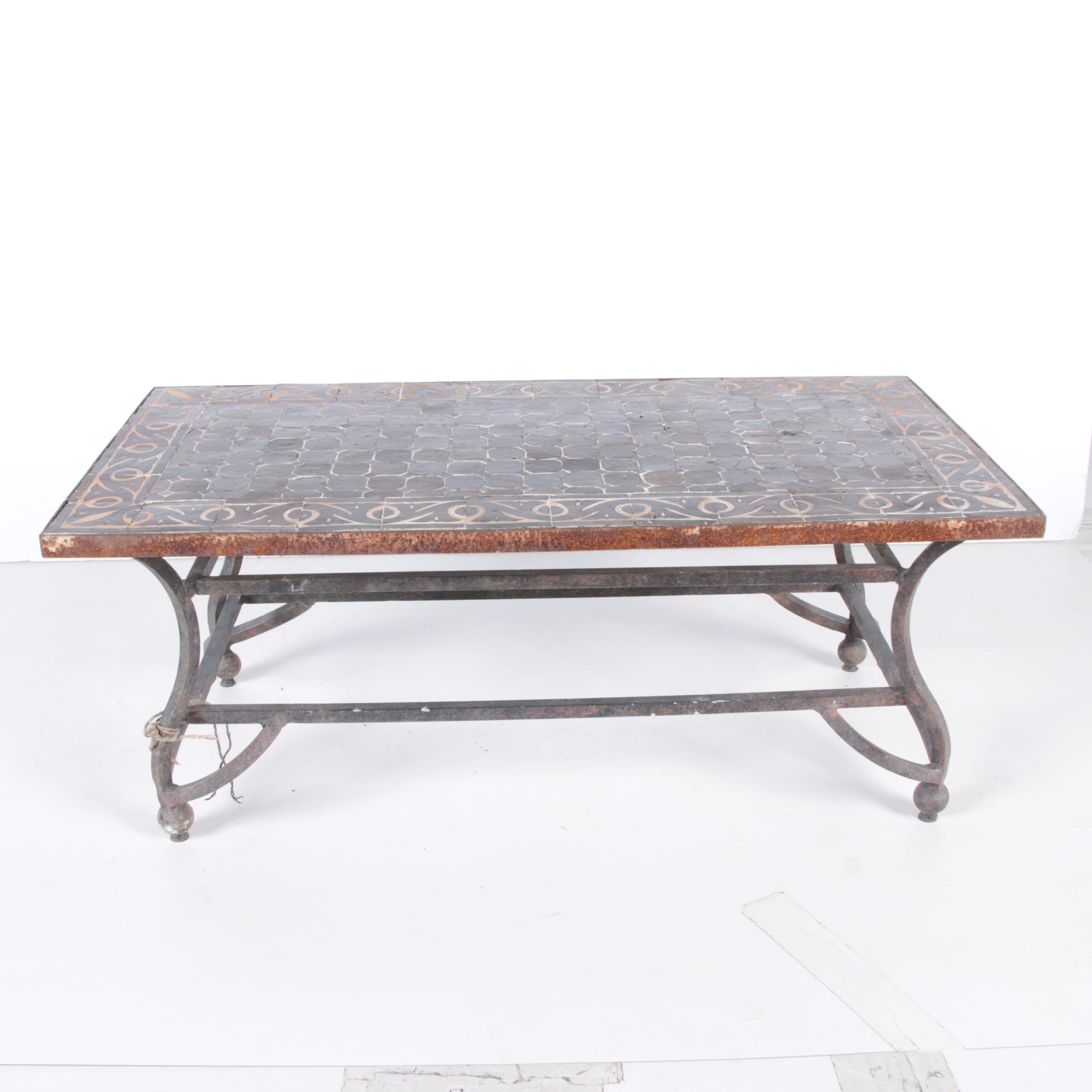 Wrought Iron Patio Table with Ceramic Tile Top