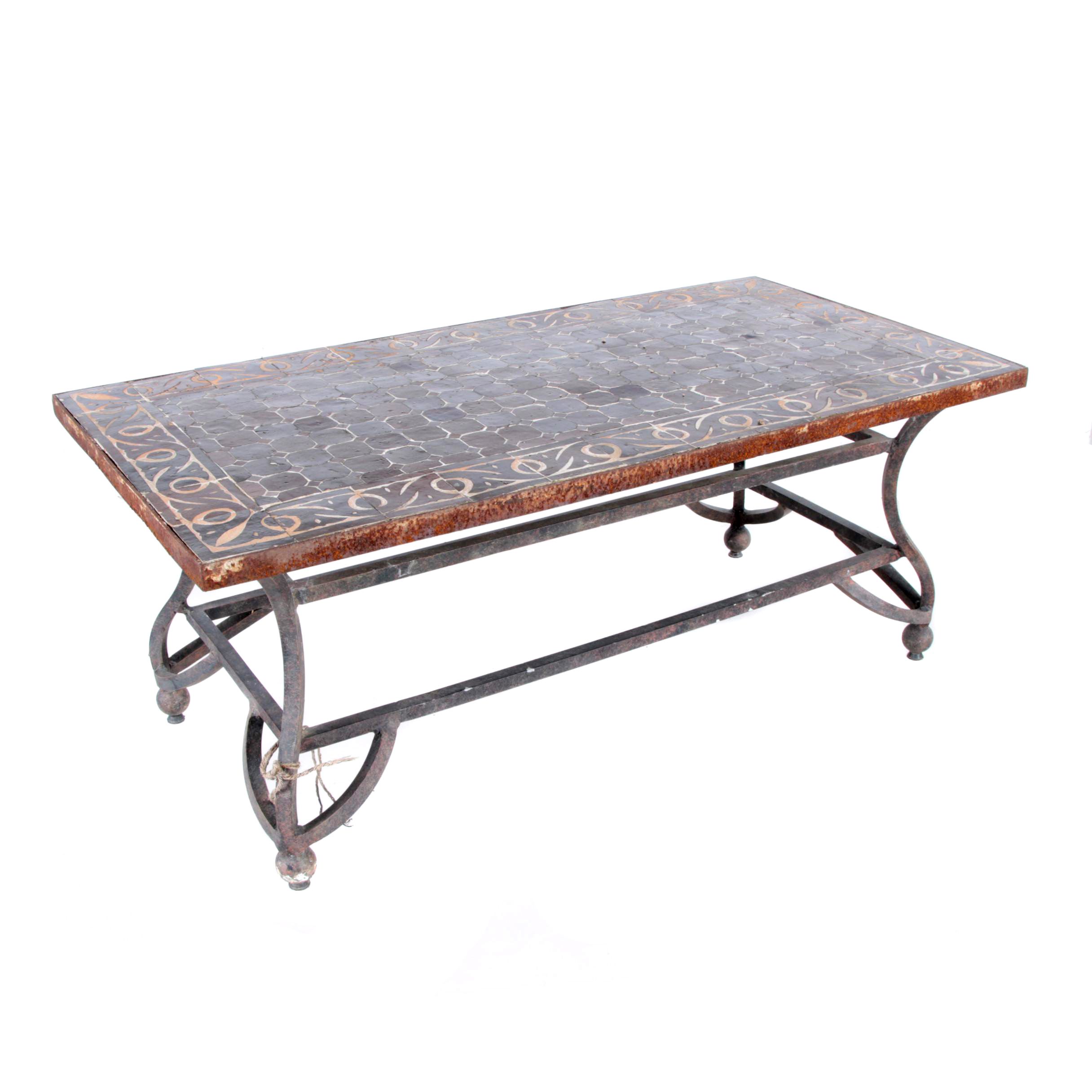 Wrought Iron Patio Table with Ceramic Tile Top
