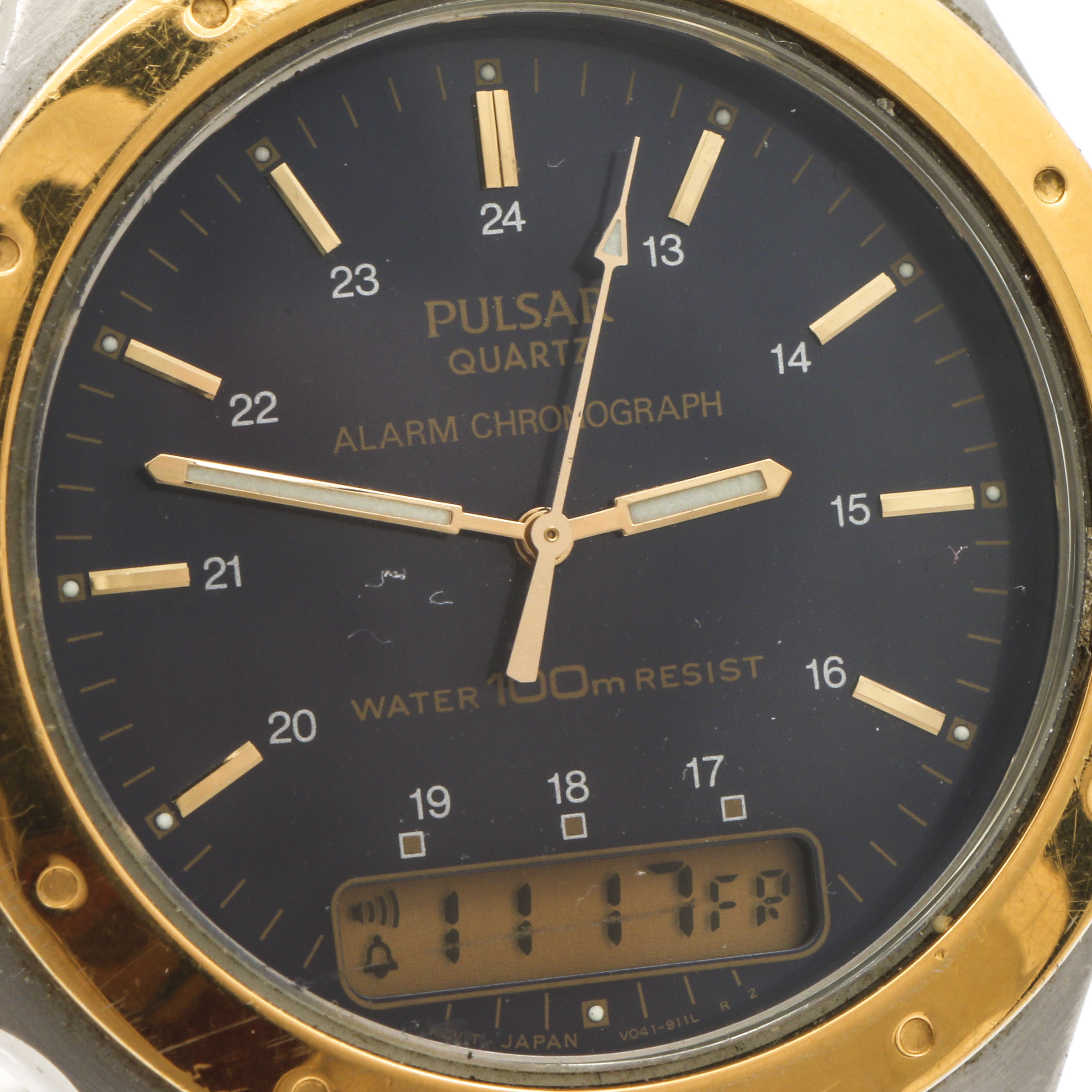 Pulsar Quartz Alarm Chronograph Gold Tone and Stainless Steel Watch