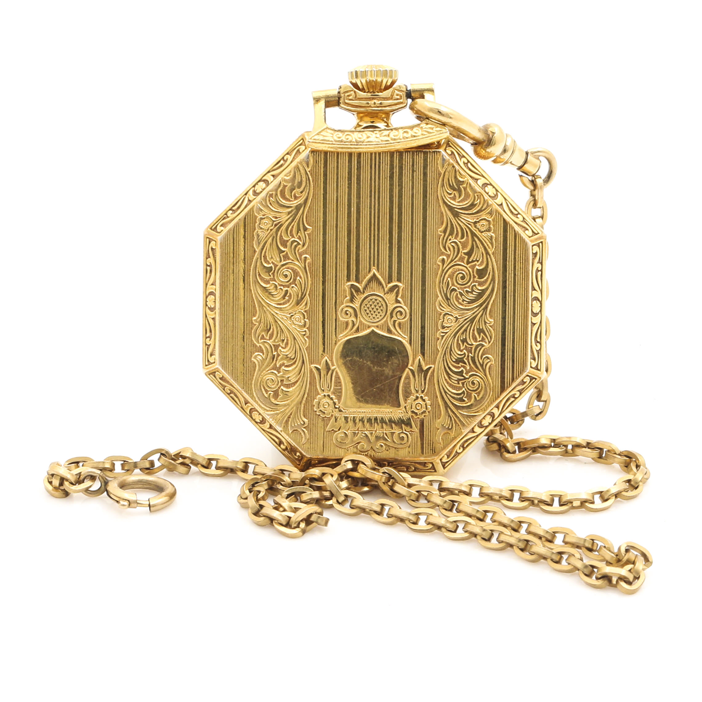 Colibri Gold Tone Skeleton Dial Pocket Watch With 12K Gold Filled Fob