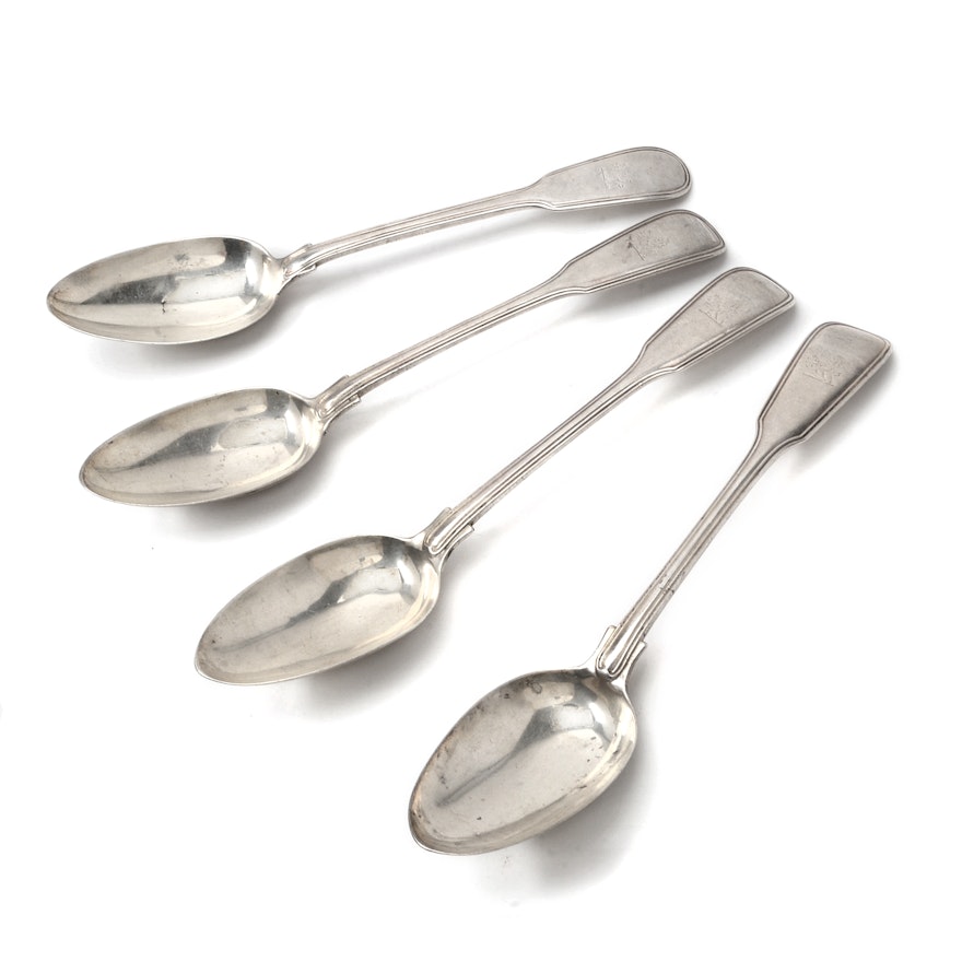 George Adams Sterling Silver Fiddle Serving Spoons, Set of Four