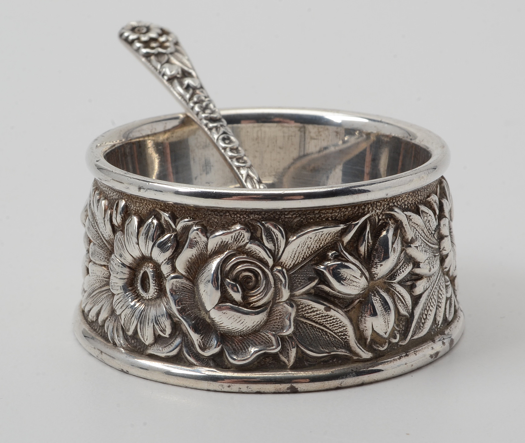 Pair of Sterling Silver Salt Cellars and Spoons from Kirk & Sons