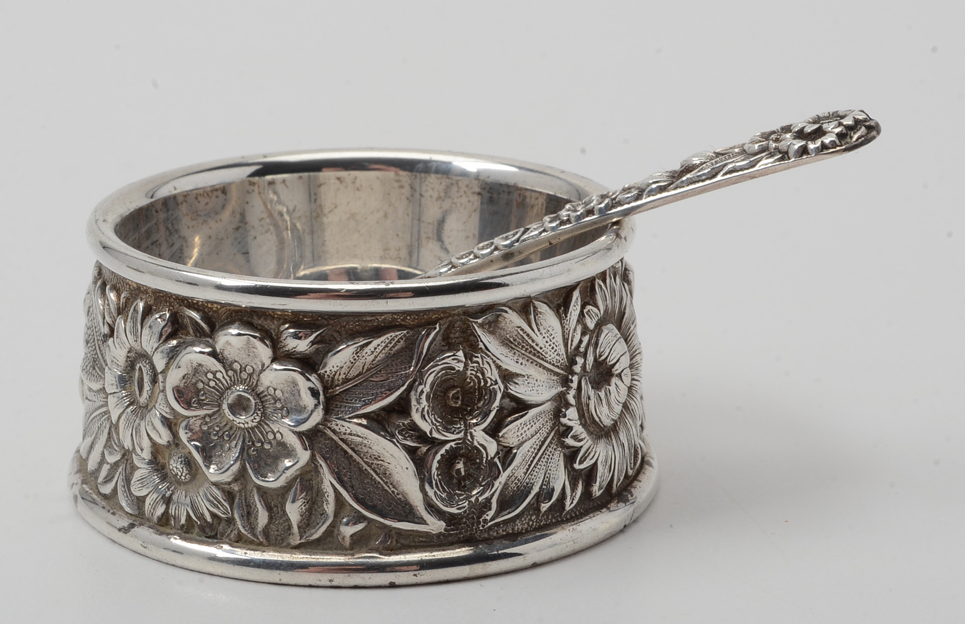 Pair of Sterling Silver Salt Cellars and Spoons from Kirk & Sons