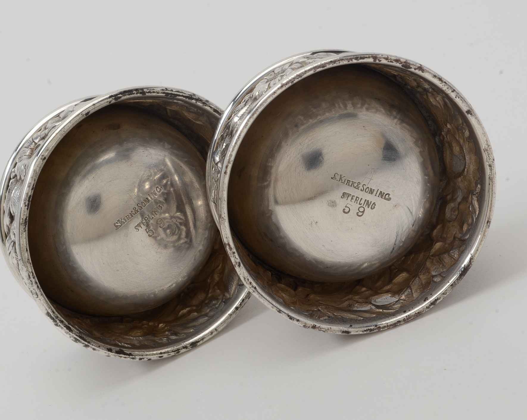 Pair of Sterling Silver Salt Cellars and Spoons from Kirk & Sons