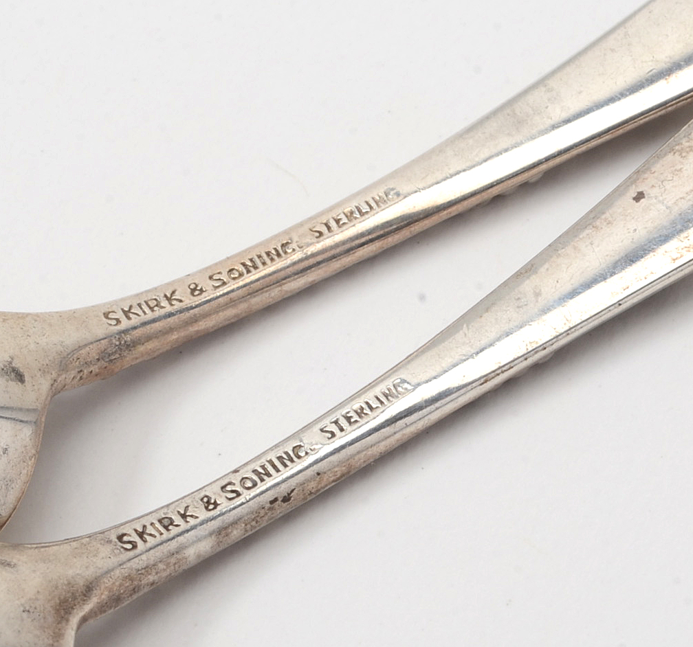 Pair of Sterling Silver Salt Cellars and Spoons from Kirk & Sons