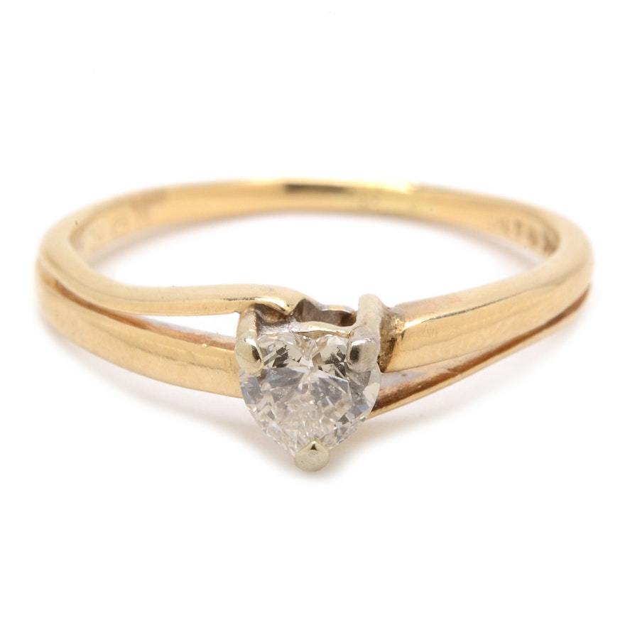 14K Yellow Gold Solitaire Heart-Cut Diamond Ring