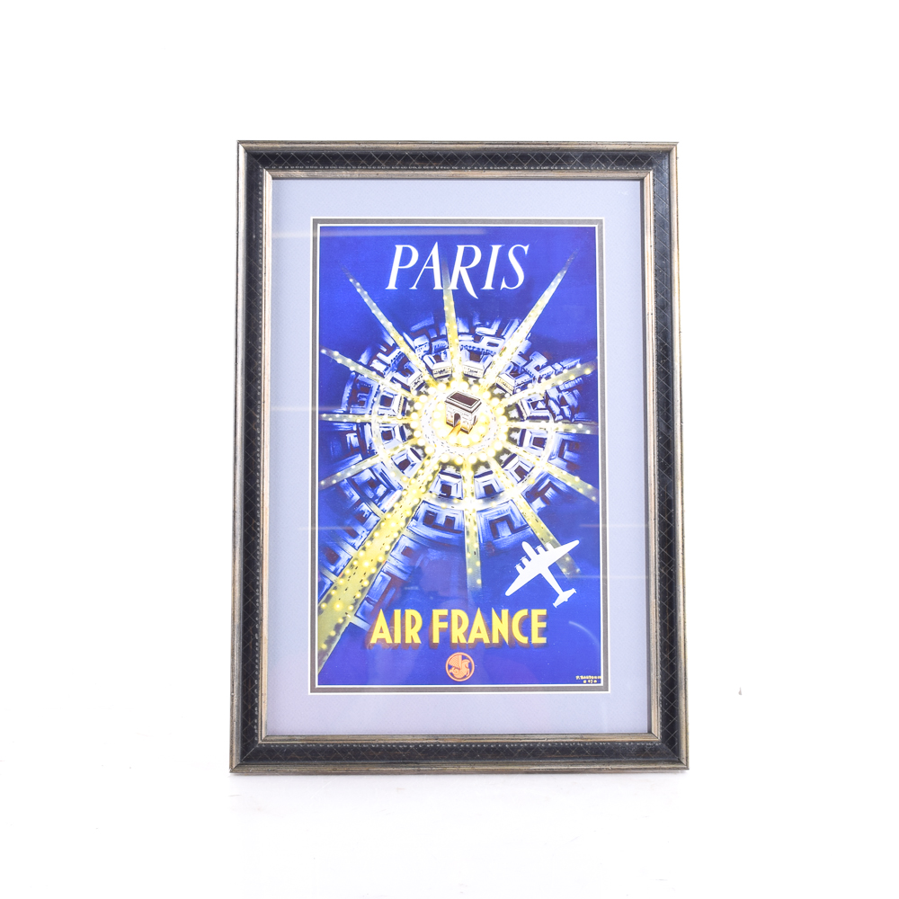Framed Reproduction of Vintage Air France Travel Advertisement