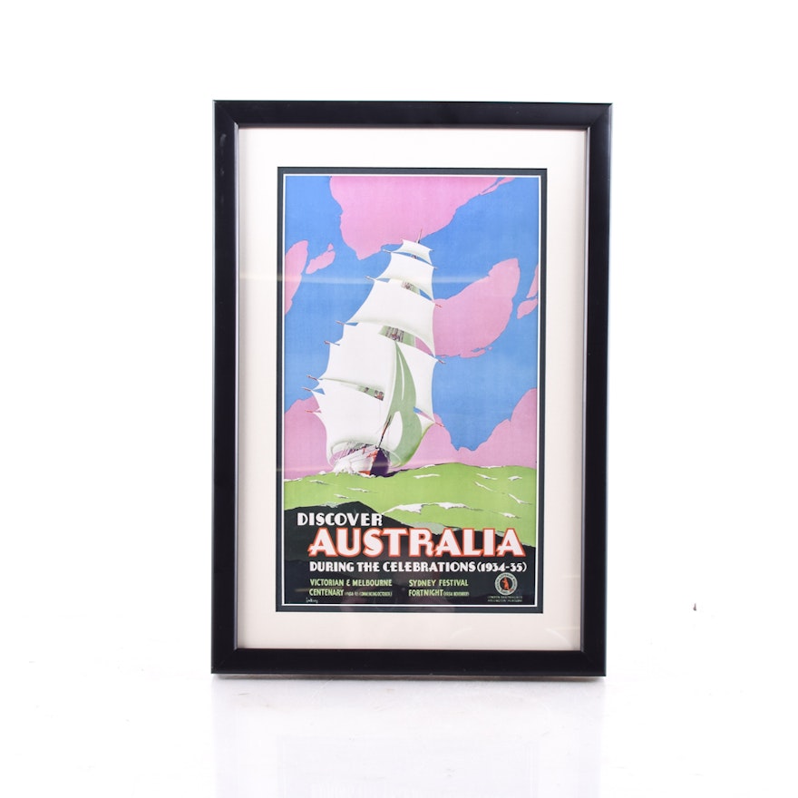 Framed Reproduction Print of a Vintage Travel Advertisement for Australia