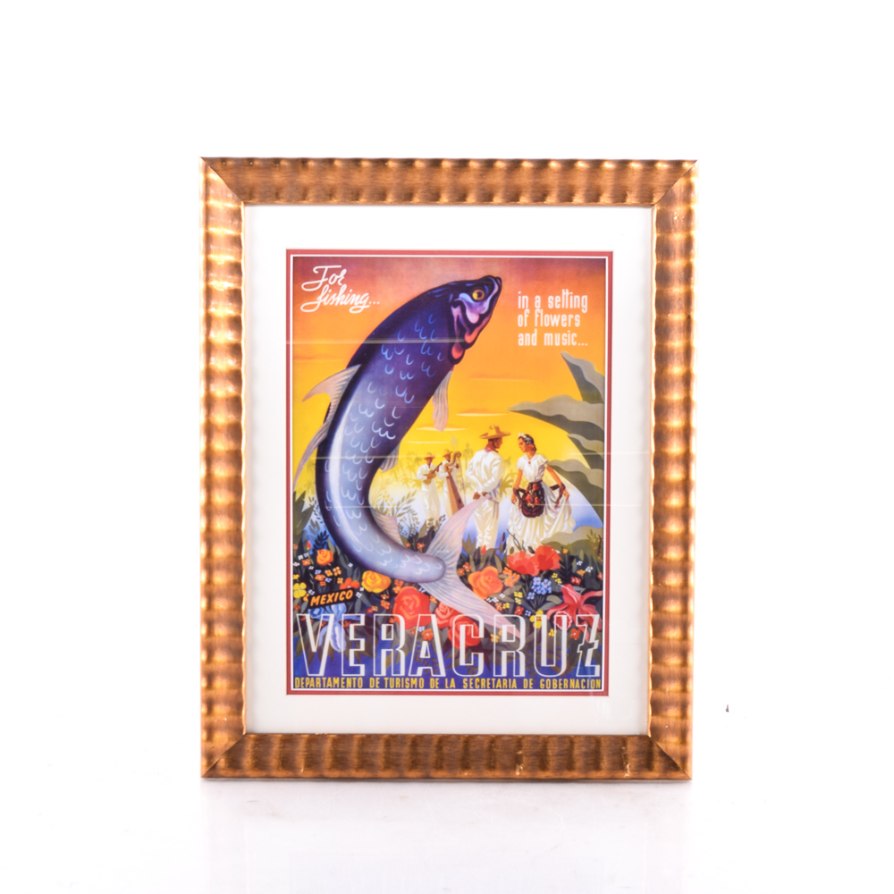 Framed Reproduction Print of Vintage Veracruz Travel Advertisement