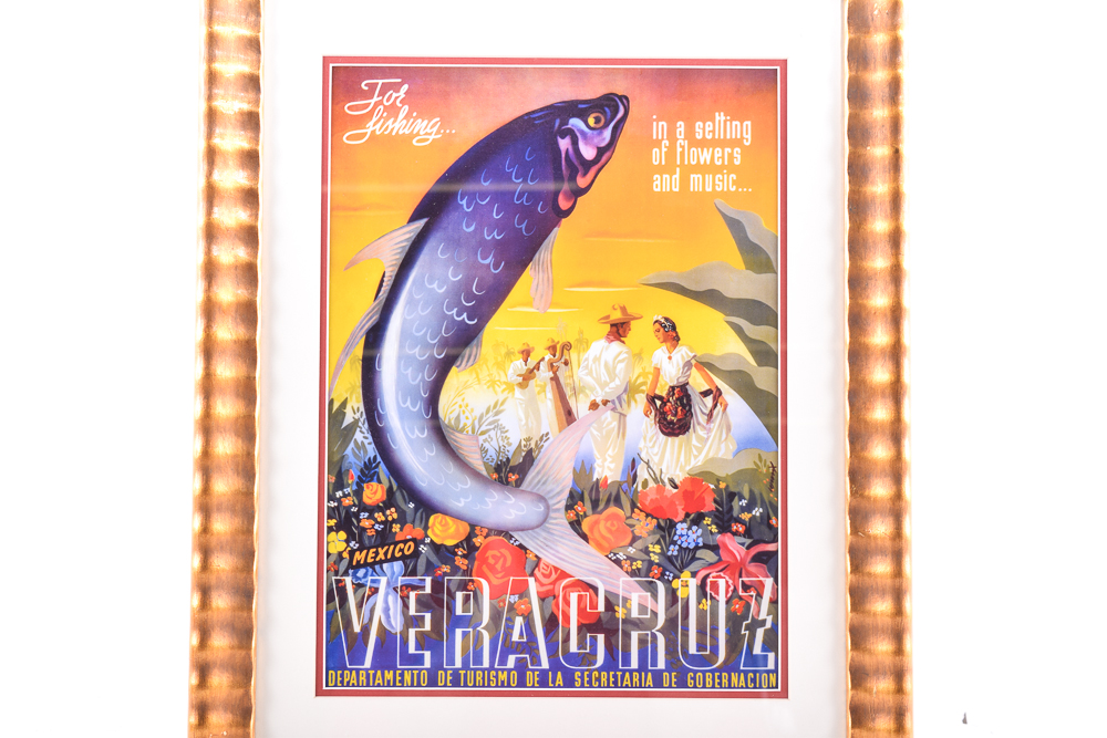 Framed Reproduction Print of Vintage Veracruz Travel Advertisement