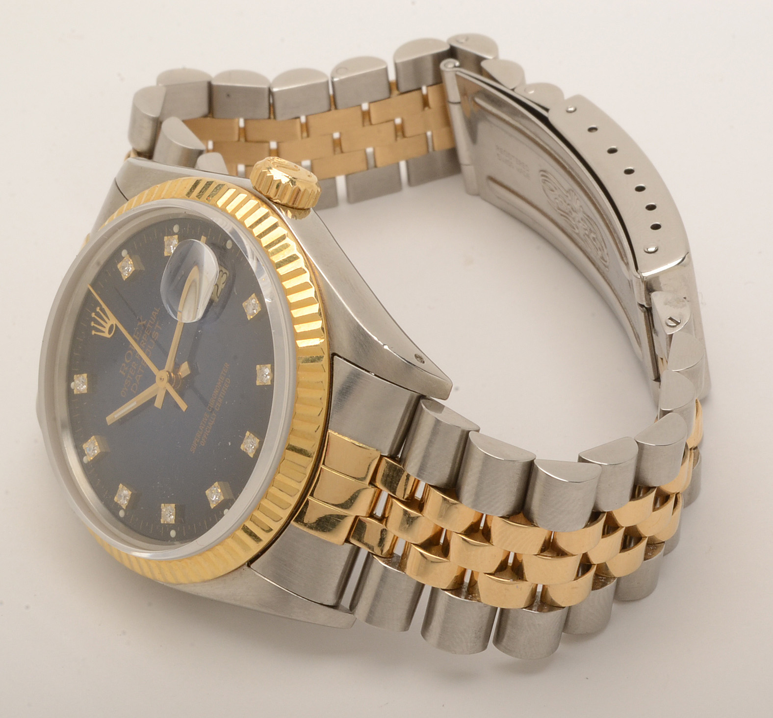 Rolex Datejust Sterling Silver 18K Yellow Gold Diamond Dial Watch