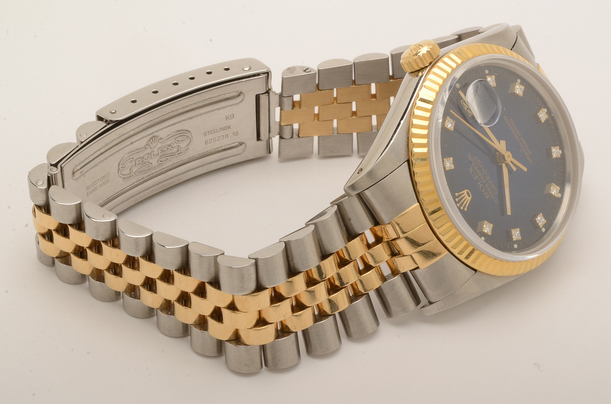 Rolex Datejust Sterling Silver 18K Yellow Gold Diamond Dial Watch