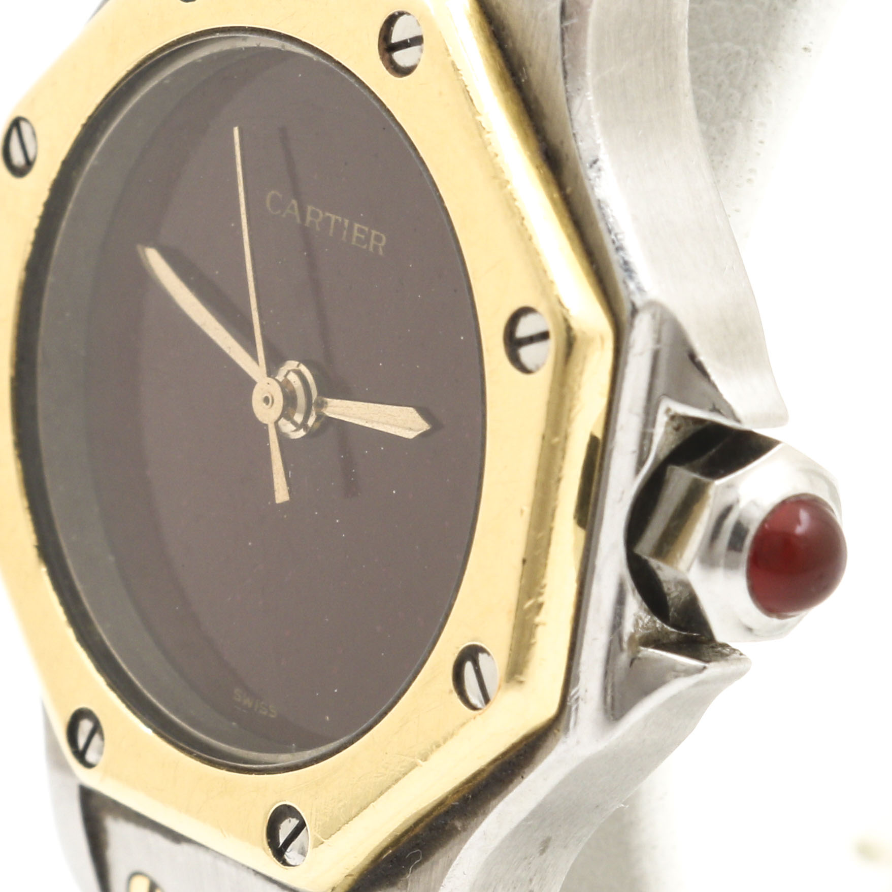 Cartier 18K Yellow Gold, Stainless Steel, and Carnelian Crown Watch