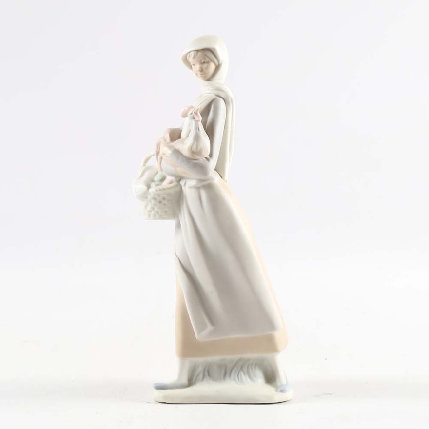 Vintage Lladro "Girl with Cockerel" Figurine