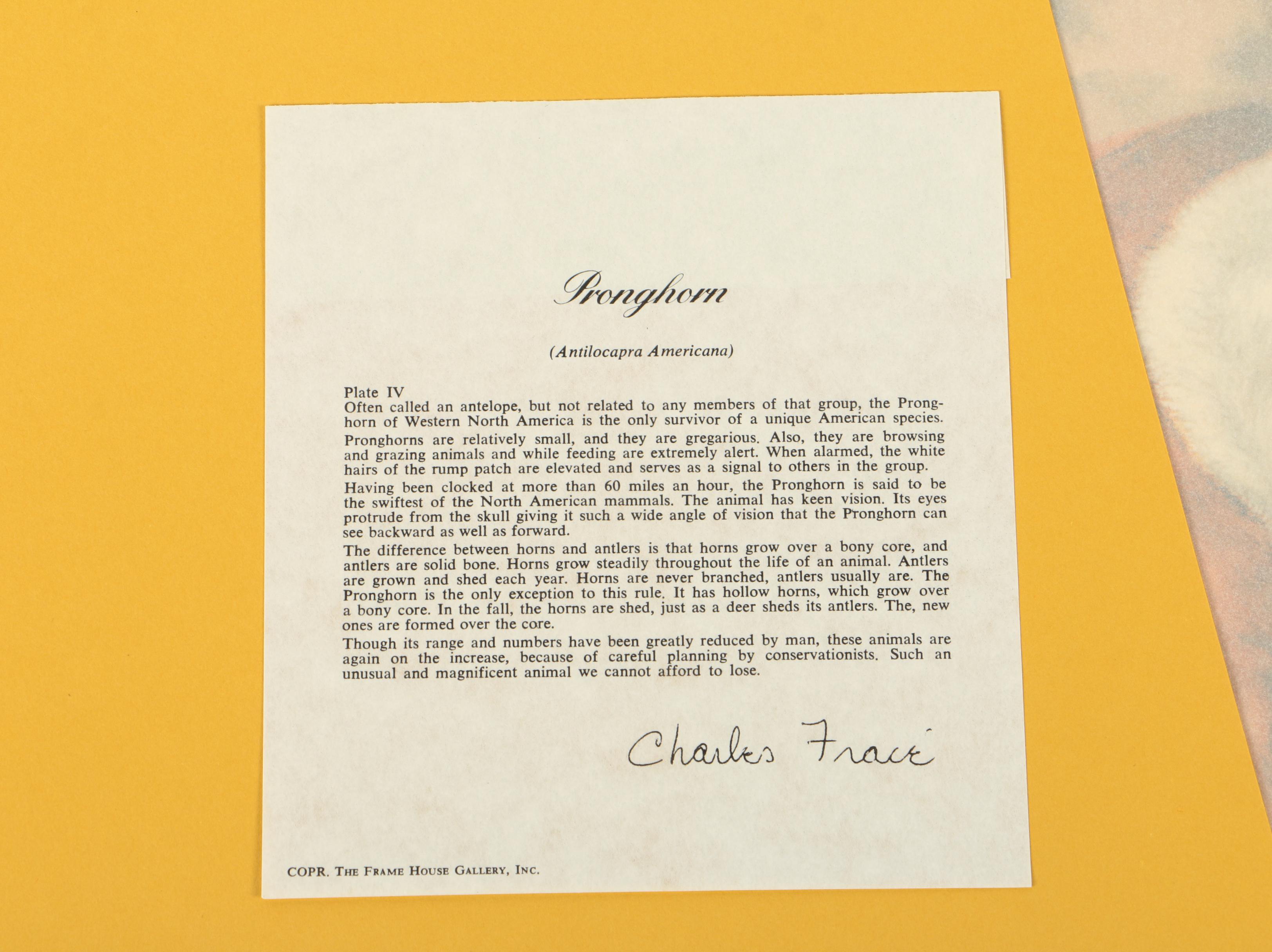 Offset Lithographs After Ray Harm's "Black Bear" and Charles Fracé's "Pronghorn"