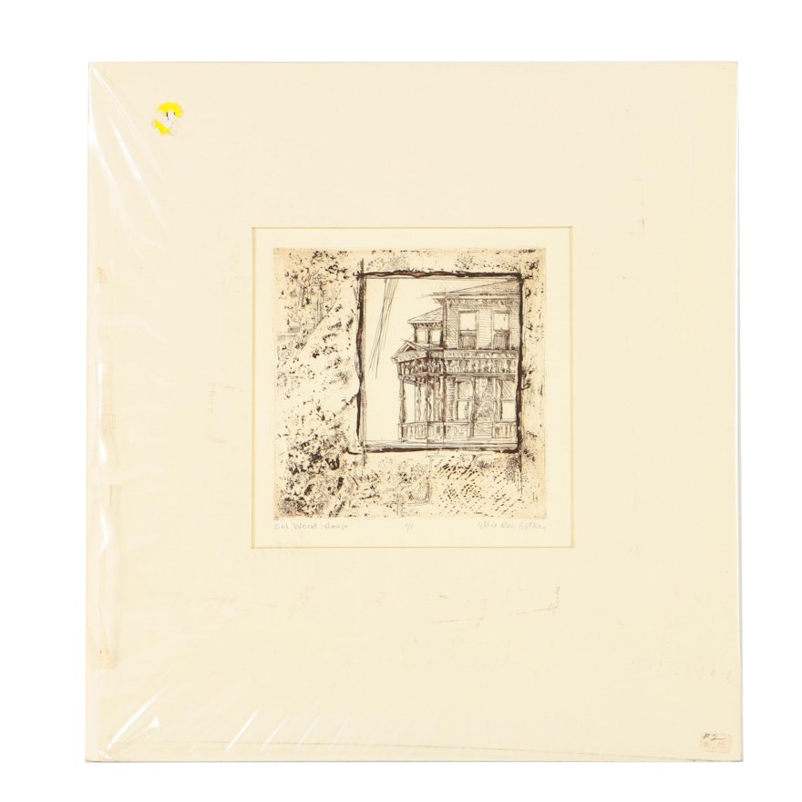 Ellie Rea Golden Artist's Proof Etching on Paper "Sol Wood House"