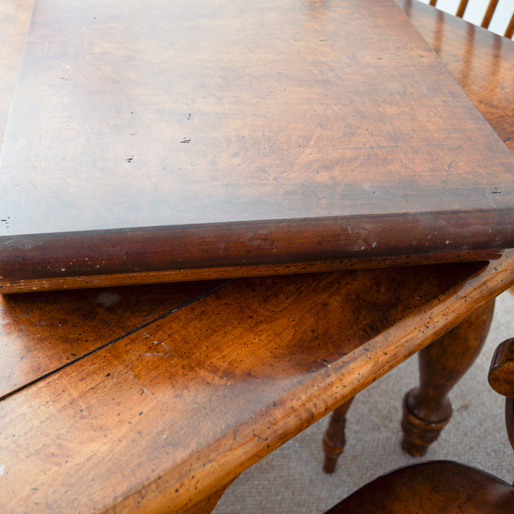 Early American Style Burlwood Dining Room Table  &  Windsor Chairs