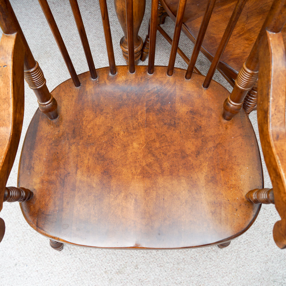 Early American Style Burlwood Dining Room Table  &  Windsor Chairs