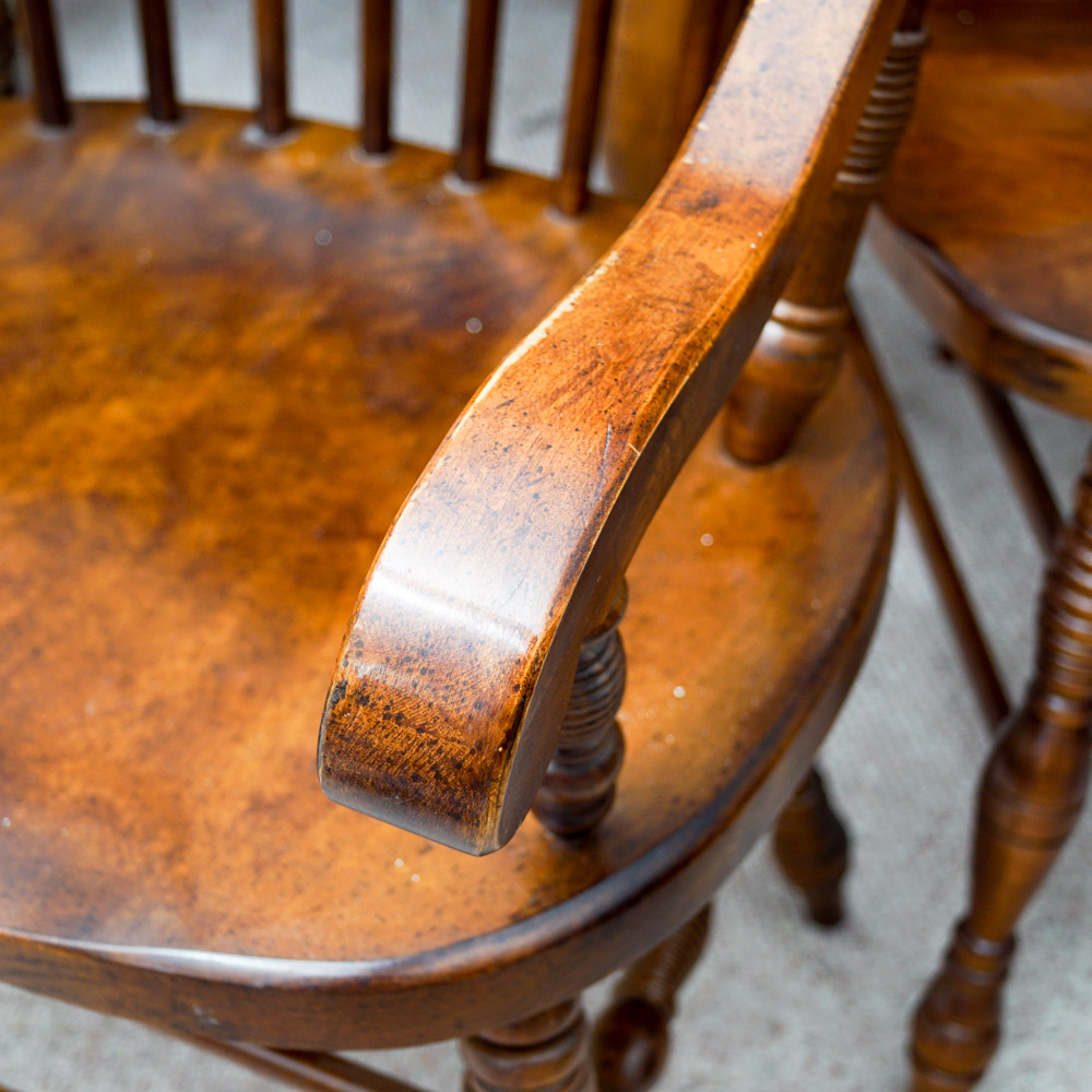 Early American Style Burlwood Dining Room Table  &  Windsor Chairs