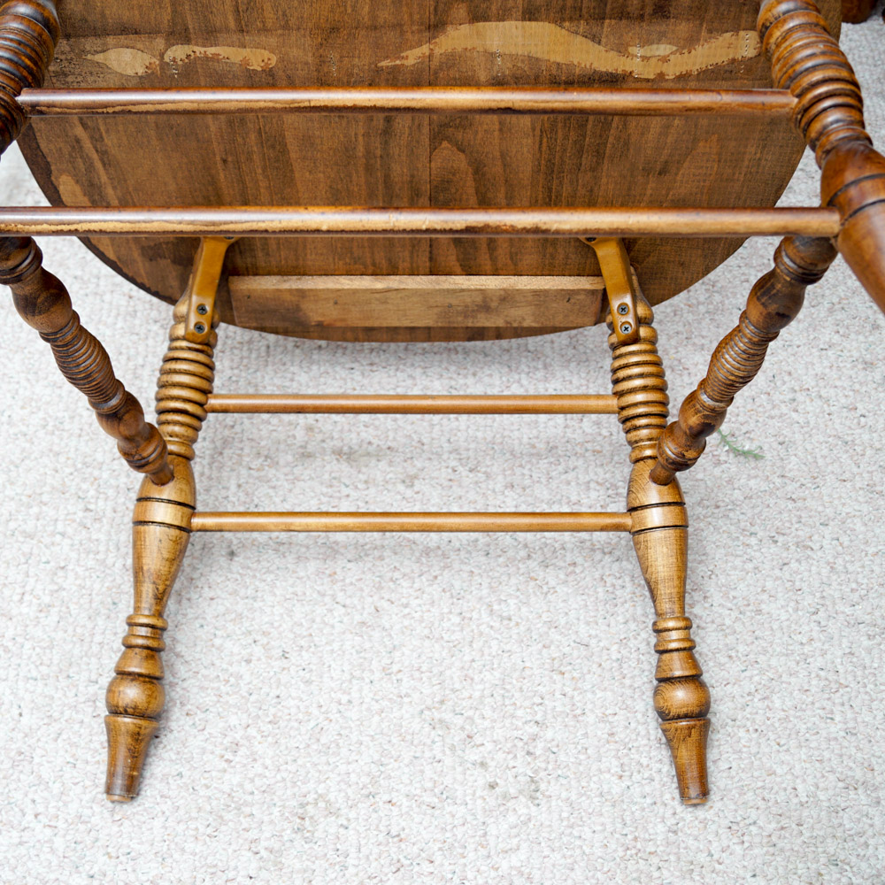 Early American Style Burlwood Dining Room Table  &  Windsor Chairs