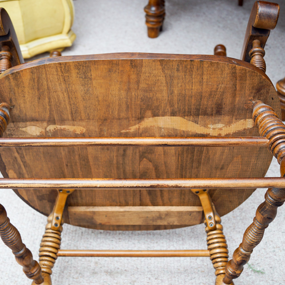 Early American Style Burlwood Dining Room Table  &  Windsor Chairs