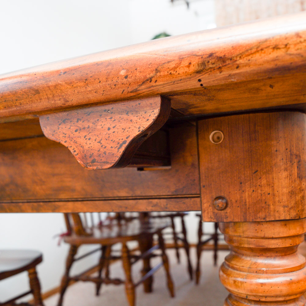 Early American Style Burlwood Dining Room Table  &  Windsor Chairs