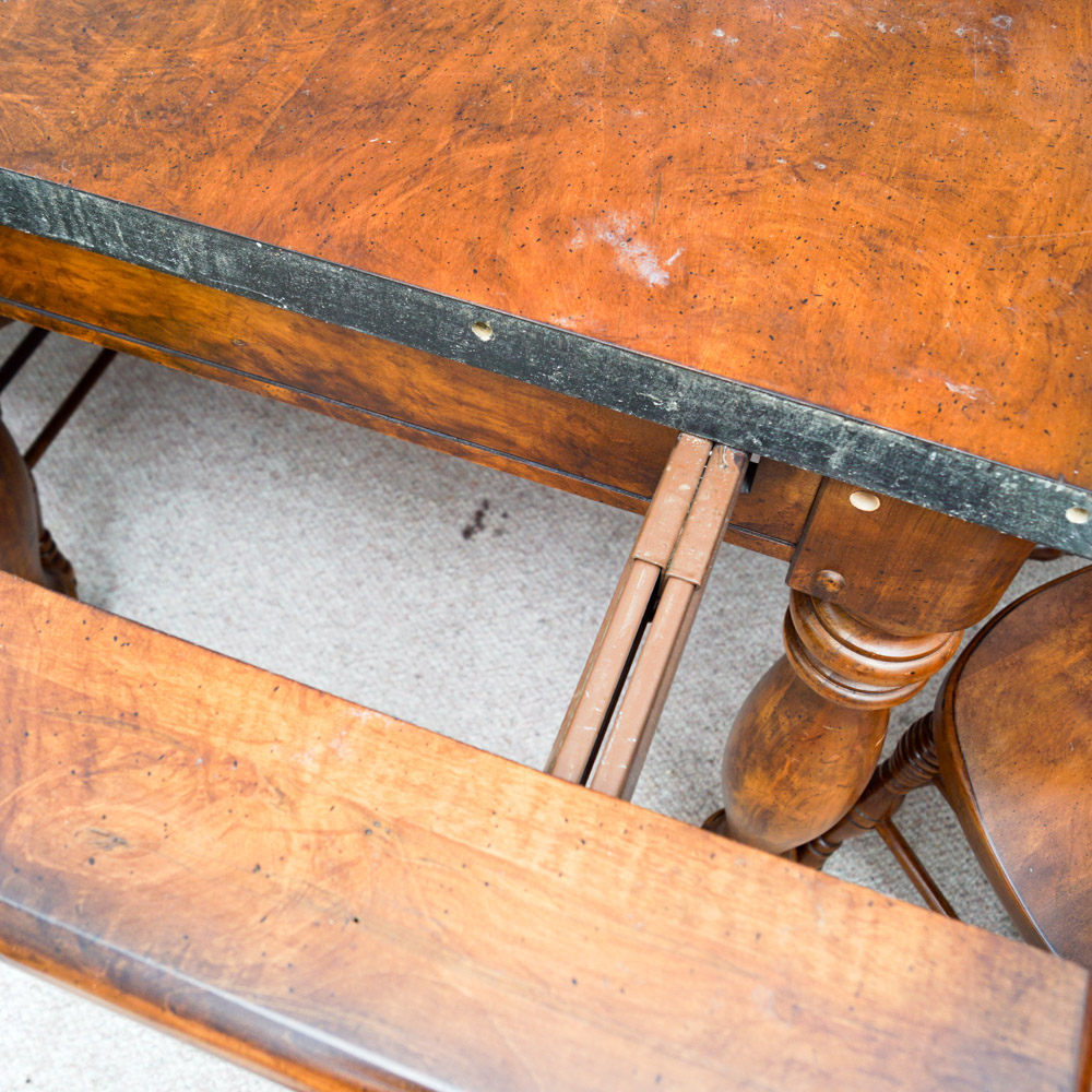 Early American Style Burlwood Dining Room Table  &  Windsor Chairs